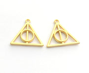 2 Pcs (22mm)  Triangle Charms, Gold Plated Metal G6167