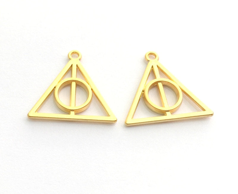 2 Pcs (22mm)  Triangle Charms, Gold Plated Metal G6167