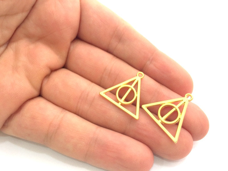 2 Pcs (22mm)  Triangle Charms, Gold Plated Metal G6167