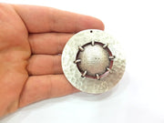 Antique Silver Plated Hammered Pendants (55mm) Antique Silver Plated Metal  G9098