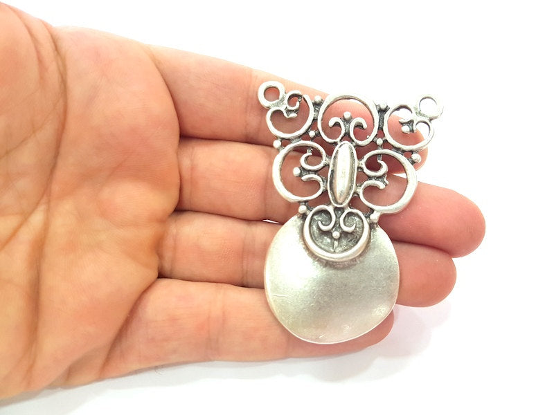 Silver Tribal Pendant Antique Silver Plated Medallion Pendants (65x48mm) Antique Silver Plated Metal  G6173