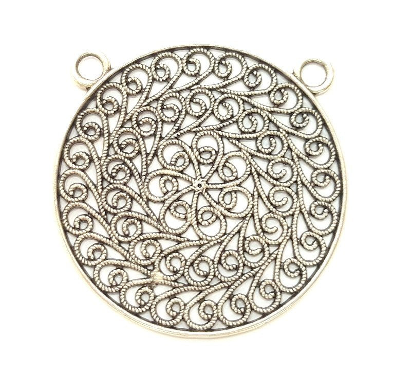 Antique Silver Plated Medallion Pendants (51mm) Antique Silver Plated Metal  G8420