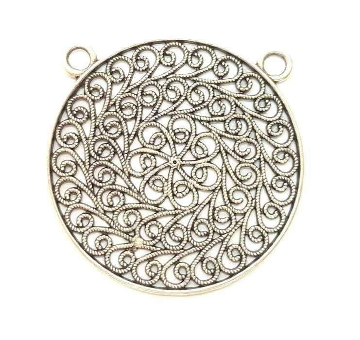 Antique Silver Plated Medallion Pendants (51mm) Antique Silver Plated Metal  G8420