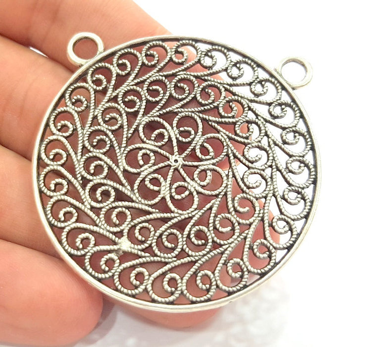 Antique Silver Plated Medallion Pendants (51mm) Antique Silver Plated Metal  G8420