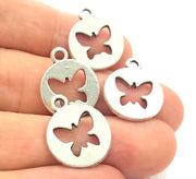 8 Butterfly Charms Antique Silver Plated Charms (17mm)  G6177