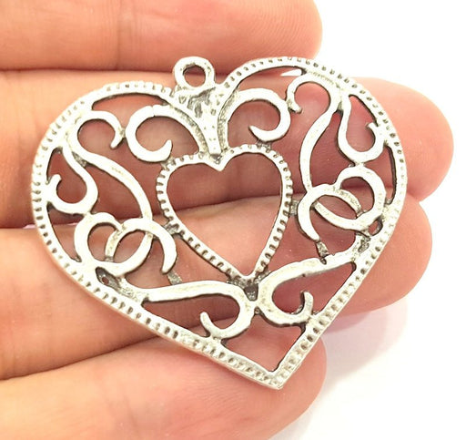 Heart Pendant Antique Silver Plated  (45x41mm) Antique Silver Plated Metal  G15625