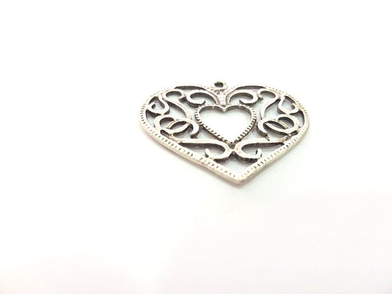 Heart Pendant Antique Silver Plated  (45x41mm) Antique Silver Plated Metal  G15625