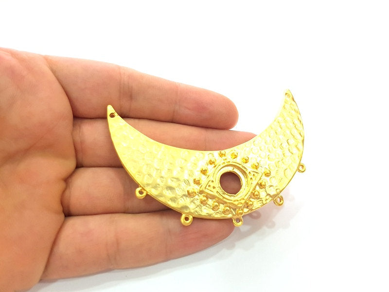 Gold Pendant Gold Plated Hammered Linked Pendant Blank (80x30mm)  G6197