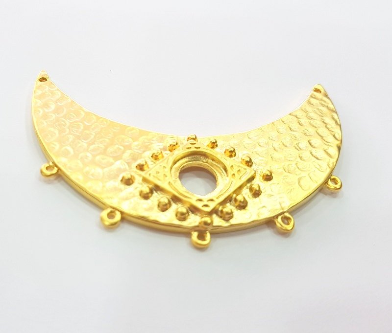 Gold Pendant Gold Plated Hammered Linked Pendant Blank (80x30mm)  G6197