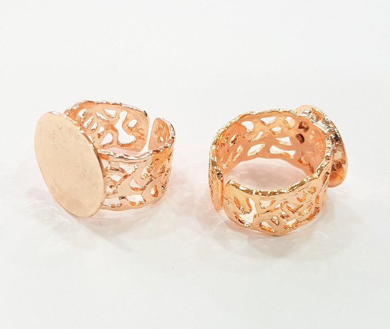 Rose Gold Ring Blank Base Bezel Settings Cabochon Base Mountings Adjustable (15 mm blank) G6426