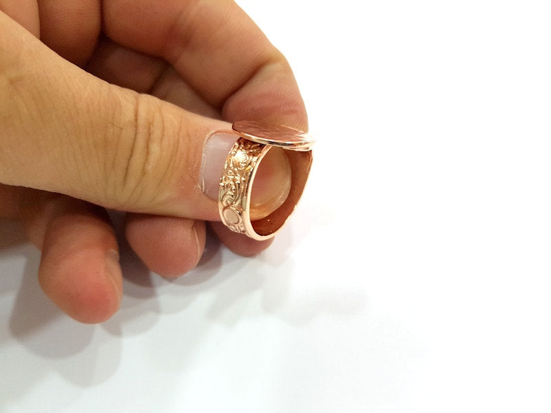Rose Gold Ring Blank Base Bezel Settings Cabochon Base Mountings Adjustable (15 mm blank) G6427