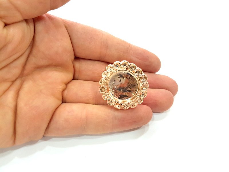 Rose Gold Ring Blank Base Bezel Settings Cabochon Base Mountings Adjustable (25 mm blank) G6428