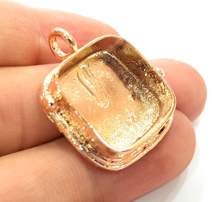 Rose Gold Pendant Blank Base Setting Necklace Blank Mountings Rose Gold Plated Brass (20 mm Square Blank ) G6434
