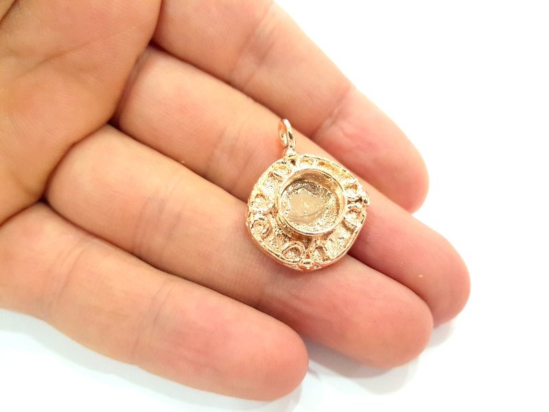 Rose Gold Pendant Blank Base Setting Necklace Blank Mountings Rose Gold Plated Brass (10 mm Blank ) G6439