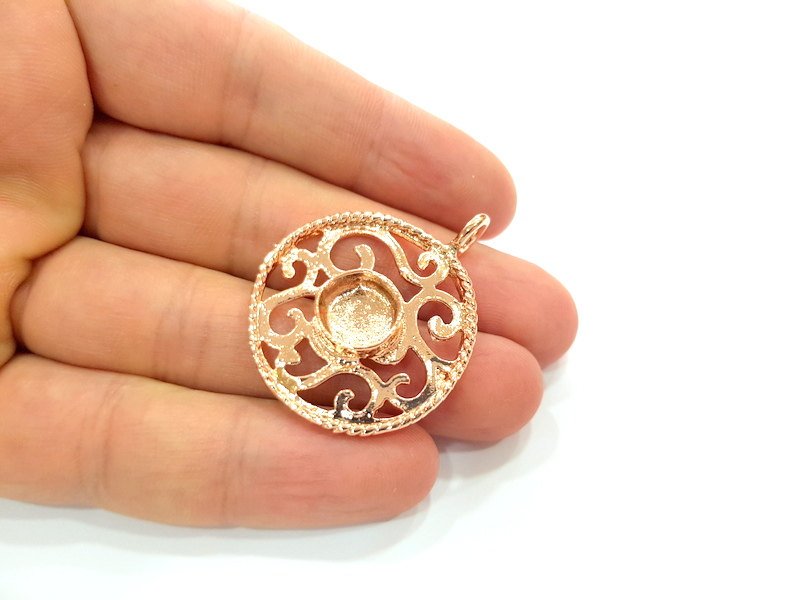 Rose Gold Pendant Blank Base Setting Necklace Blank Mountings Rose Gold Plated Brass (10 mm Blank ) G6445