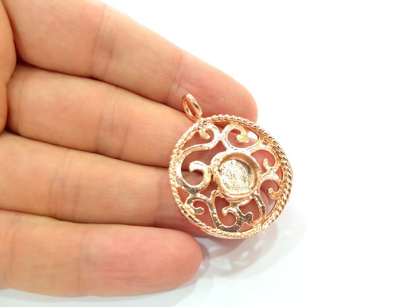 Rose Gold Pendant Blank Base Setting Necklace Blank Mountings Rose Gold Plated Brass (10 mm Blank ) G6445