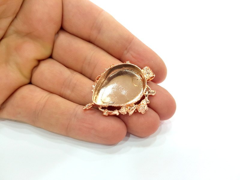 Rose Gold Pendant Blank Base Setting Necklace Blank Mountings Rose Gold Plated Brass (30x22 mm drop Blank ) G6446