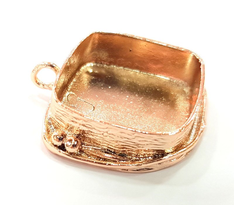 Rose Gold Pendant Blank Base Setting Necklace Blank Mountings Rose Gold Plated Brass (22 mm Square Blank ) G6449