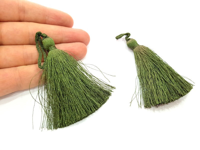 2 Khaki Green Thread Tassel  (78 mm - 3 inches)   G9480
