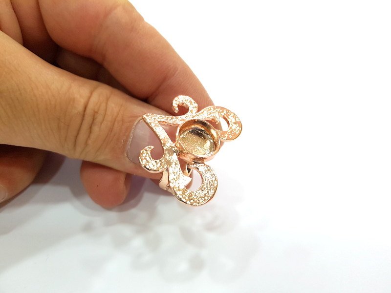 Rose Gold Ring Blank Base Bezel Settings Cabochon Base Mountings Adjustable (10 mm blank) G6463