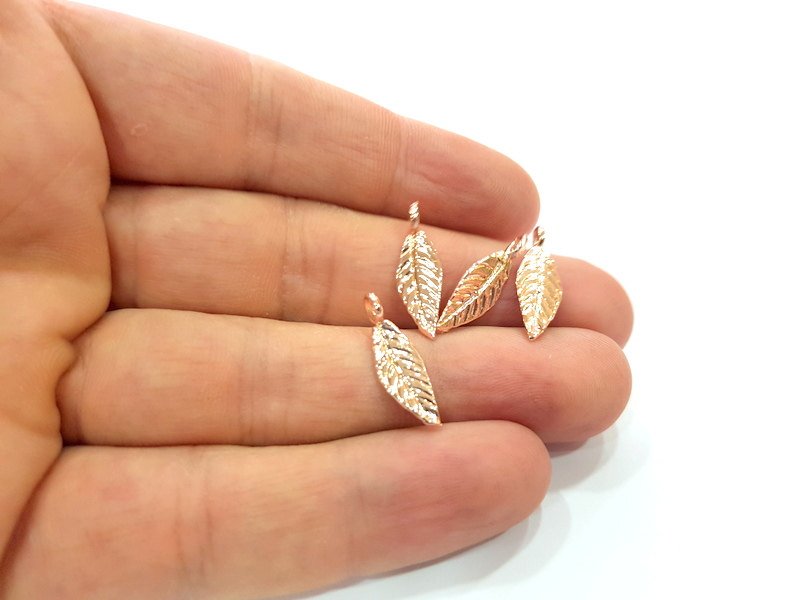 4 Rose Gold Charms Leaf Charms , Rose Gold Plated Brass 4 Pcs (20x6 mm) G6468