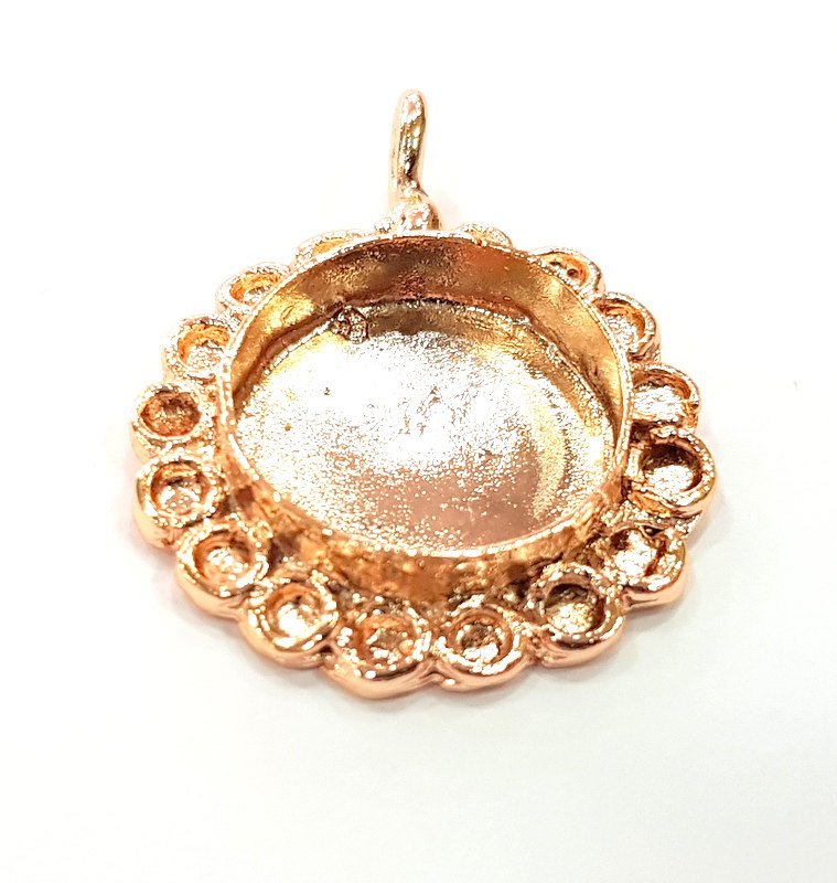 Rose Gold Pendant Blank Base Setting Necklace Blank Mountings Rose Gold Plated Brass (20 mm Blank ) G6480