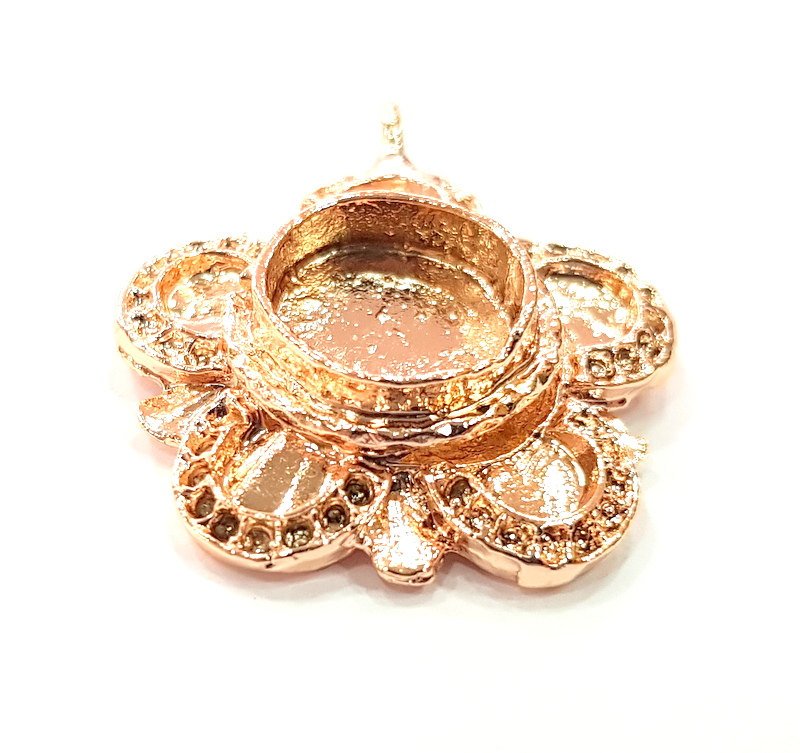 Rose Gold Pendant Blank Base Setting Necklace Blank Mountings Rose Gold Plated Brass (10 mm Blank ) G6486