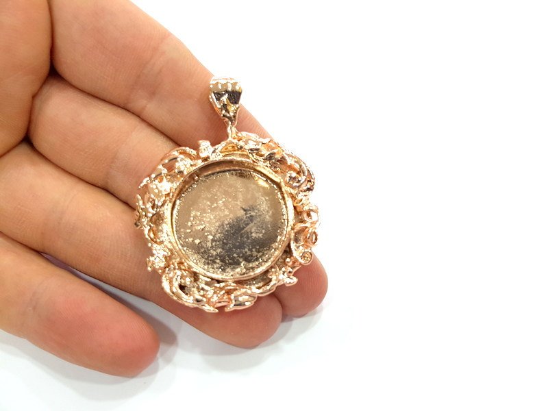 Rose Gold Pendant Blank Base Setting Necklace Blank Mountings Rose Gold Plated Brass (25 mm Blank ) G6489