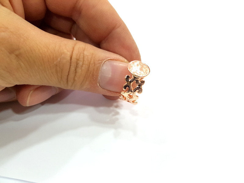 Rose Gold Ring Blank Base Bezel Settings Cabochon Base Mountings Adjustable (10 mm blank) G6498