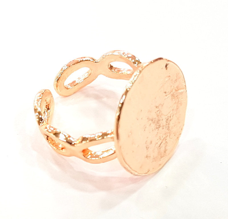 Rose Gold Ring Blank Base Bezel Settings Cabochon Base Mountings Adjustable (15 mm blank) G6499