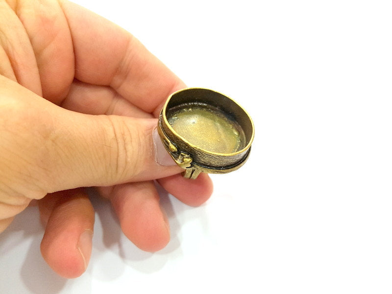 Antique Bronze Ring Blank Base Bezel Settings Cabochon Base Mountings Adjustable  (30mm blank ) Antique Bronze Plated Brass G6503