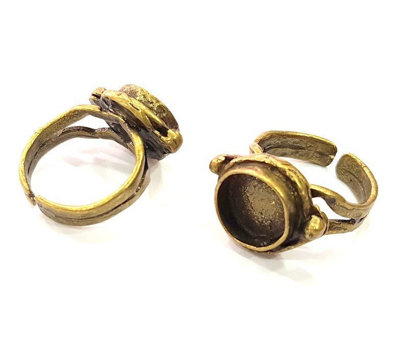 Antique Bronze Ring Blank Base Bezel Settings Cabochon Base Mountings Adjustable  (10mm blank ) Antique Bronze Plated Brass G6505