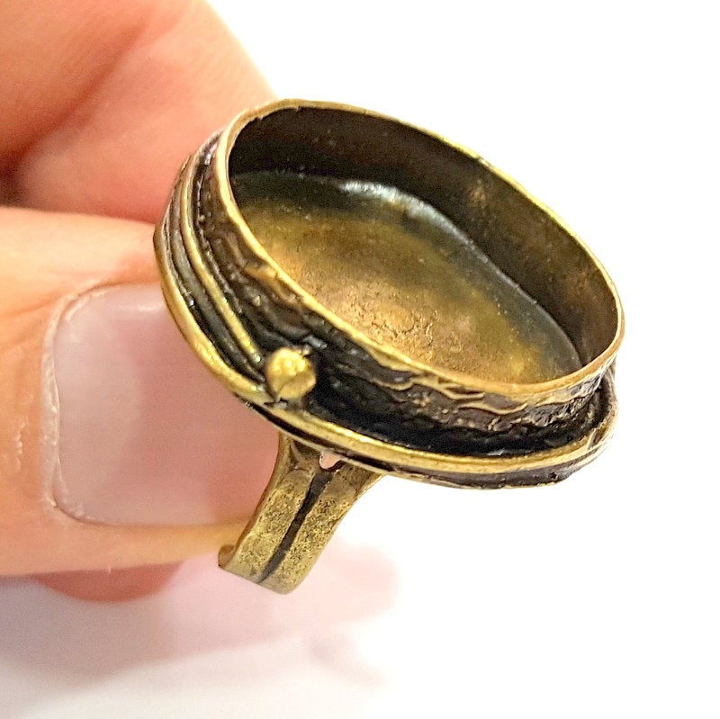 Antique Bronze Ring Blank Base Bezel Settings Cabochon Base Mountings Adjustable  (25mm blank ) Antique Bronze Plated Brass G20067