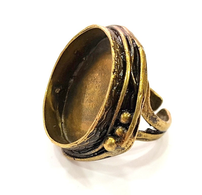 Antique Bronze Ring Blank Base Bezel Settings Cabochon Base Mountings Adjustable  (25mm blank ) Antique Bronze Plated Brass G20067