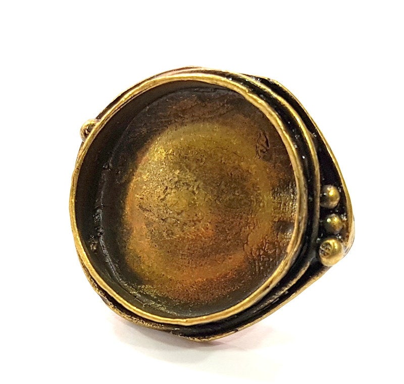 Antique Bronze Ring Blank Base Bezel Settings Cabochon Base Mountings Adjustable  (25mm blank ) Antique Bronze Plated Brass G20067