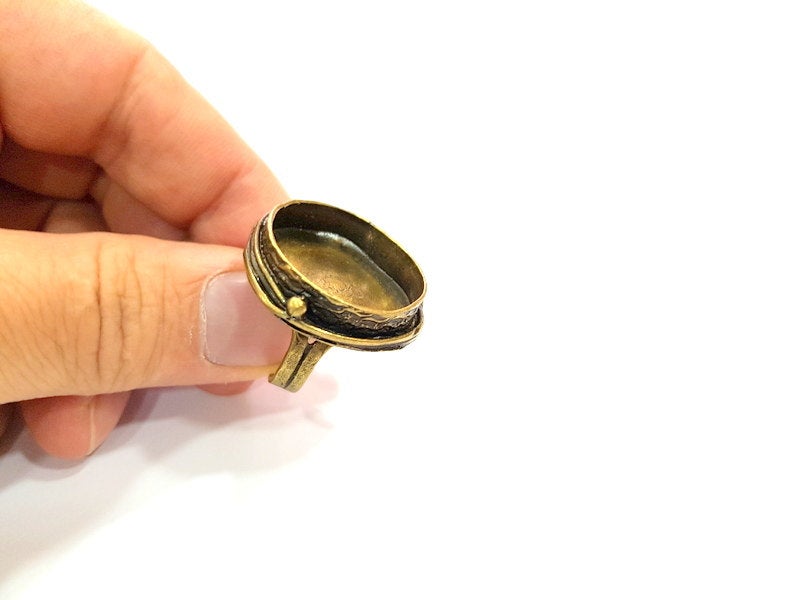 Antique Bronze Ring Blank Base Bezel Settings Cabochon Base Mountings Adjustable  (25mm blank ) Antique Bronze Plated Brass G20067