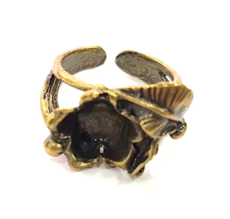 Antique Bronze Ring Blank Base Bezel Settings Cabochon Base Mountings Adjustable  (10mm blank ) Antique Bronze Plated Brass G6508