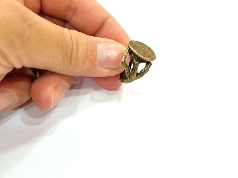 Antique Bronze Ring Blank Base Bezel Settings Cabochon Base Mountings Adjustable  (15mm blank ) Antique Bronze Plated Brass G6515