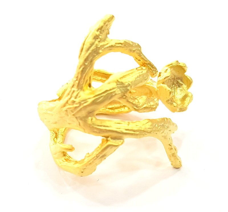 Gold Ring Blank Ring Settings Ring Bezel Base Cabochon Mountings Adjustable  (8mm blank ) Gold Plated Brass G6518