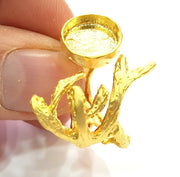 Gold Ring Blank Ring Settings Ring Bezel Base Cabochon Mountings Adjustable  (12 mm blank ) Gold Plated Brass G6520