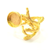 Gold Ring Blank Ring Settings Ring Bezel Base Cabochon Mountings Adjustable  (12 mm blank ) Gold Plated Brass G6520