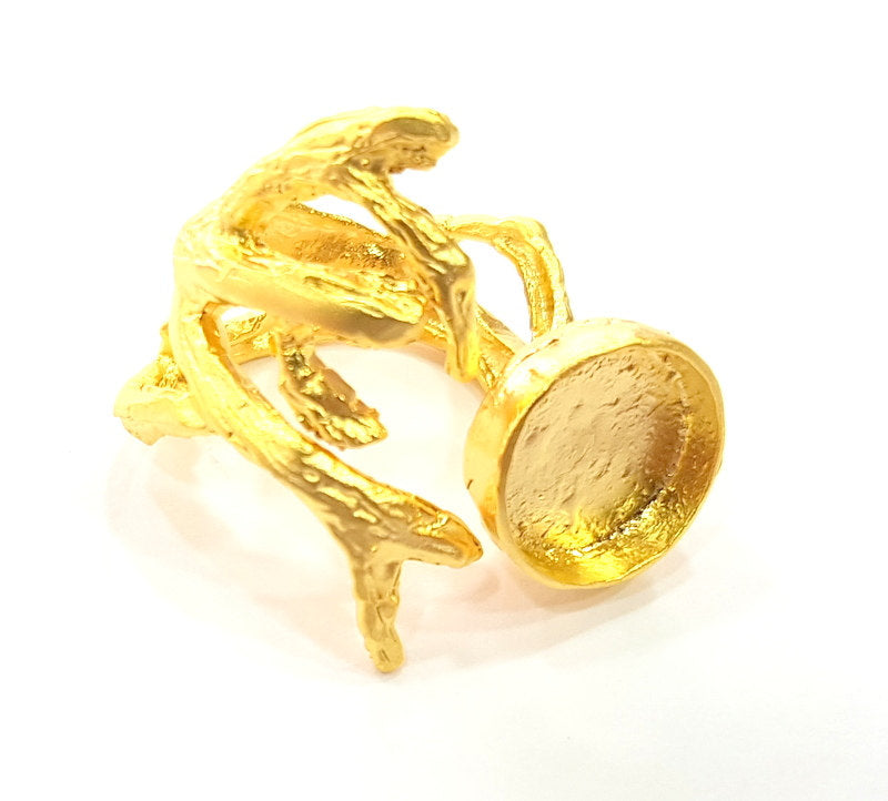 Gold Ring Blank Ring Settings Ring Bezel Base Cabochon Mountings Adjustable  (12 mm blank ) Gold Plated Brass G6520