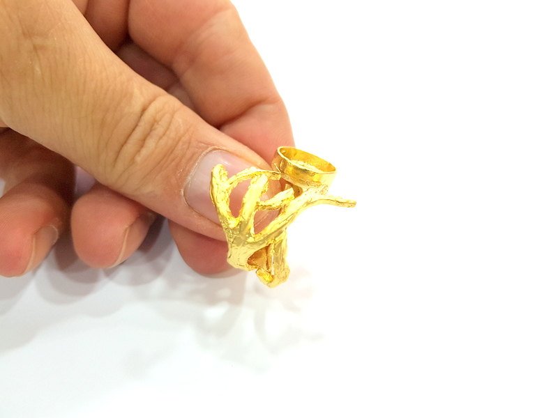 Gold Ring Blank Ring Settings Ring Bezel Base Cabochon Mountings Adjustable  (12 mm blank ) Gold Plated Brass G6520