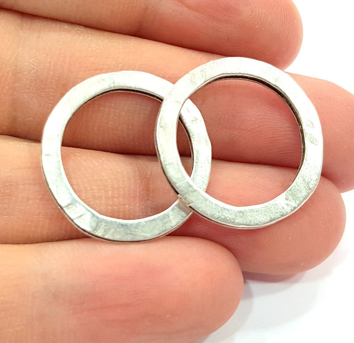 10 Silver Circle Connector Findings Antique Silver Plated Circle   (24 mm)  G6522