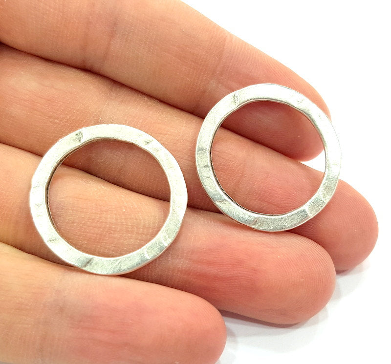 10 Silver Circle Connector Findings Antique Silver Plated Circle  (27 mm)  G15624