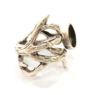 Silver Ring Blank Base Bezel Settings Cabochon Base Mountings Adjustable (10mm Blank) , Antique Silver Plated Brass G9190