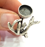 Silver Ring Blank Base Bezel Settings Cabochon Base Mountings Adjustable (12mm Blank) , Antique Silver Plated Brass G6526