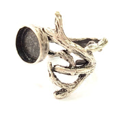 Silver Ring Blank Base Bezel Settings Cabochon Base Mountings Adjustable (12mm Blank) , Antique Silver Plated Brass G6526