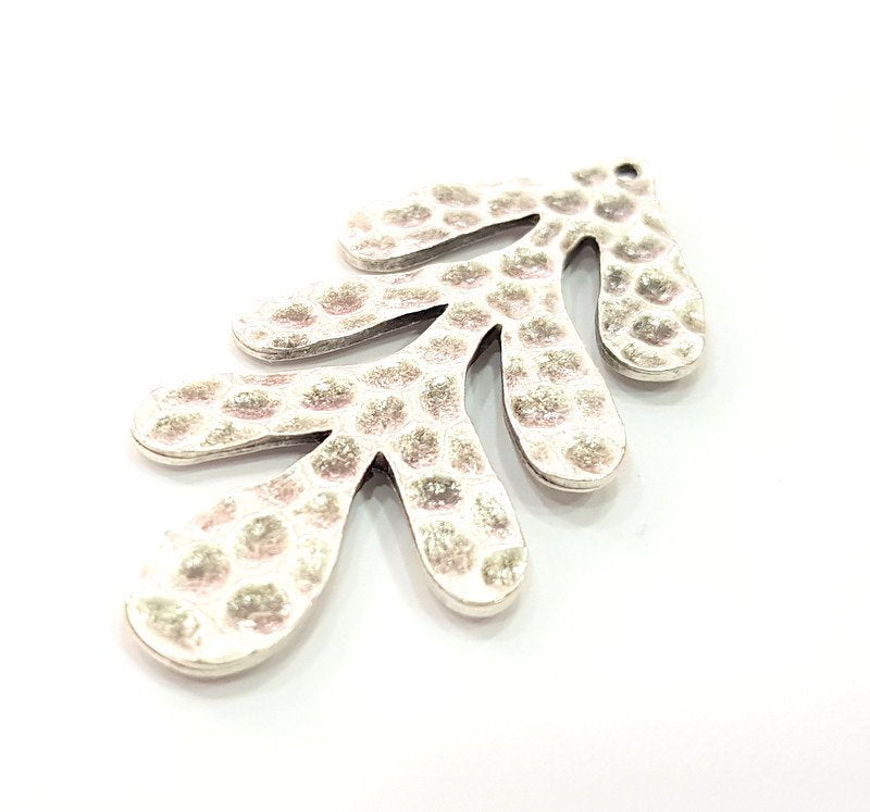 2 Silver Pendant Hammered Leaf Pendants Antique Silver Plated Pendants (60x30mm) Antique Silver Plated Metal G12141