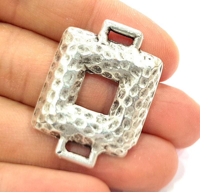 2 Silver Connector Oxidized Silver Pendants Antique Silver Plated Pendants (36x26mm)  G6535